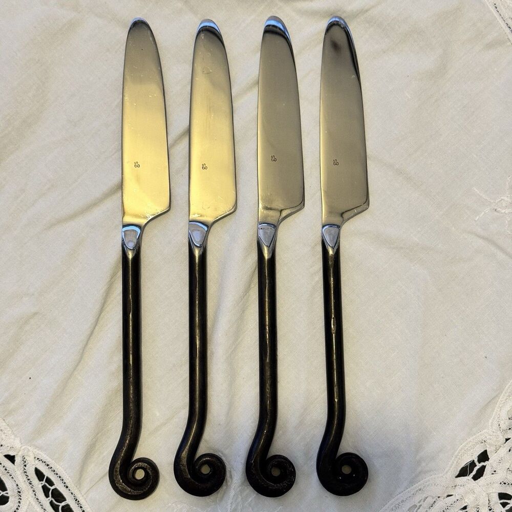 4pc GOURMET SETTINGS Treble Clef Stainless Dinner Knife 18/8 Black Oxidized Hdl